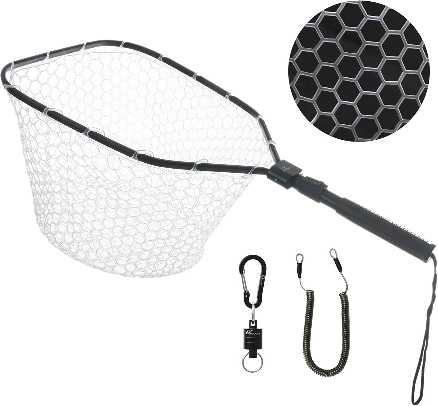 GOODCAT Fly Fishing Net, Bass Trout Landing Net, Folding Fishing Nets Fresh Water, Safe Fish Catching or Releasing, Fly Fishing net Magnetic Release