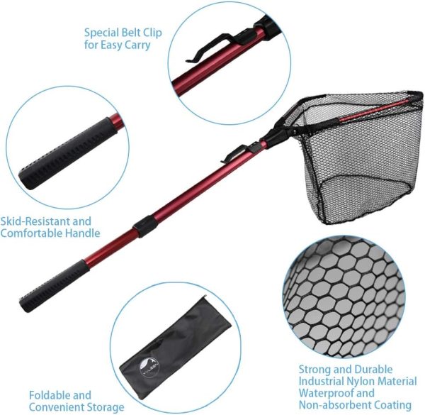 YVLEEN Folding Fishing Net - Foldable Fish Landing Net Robust Aluminum Telescopic Pole Handle and Nylon Mesh 16inch Hoop Size - Image 2