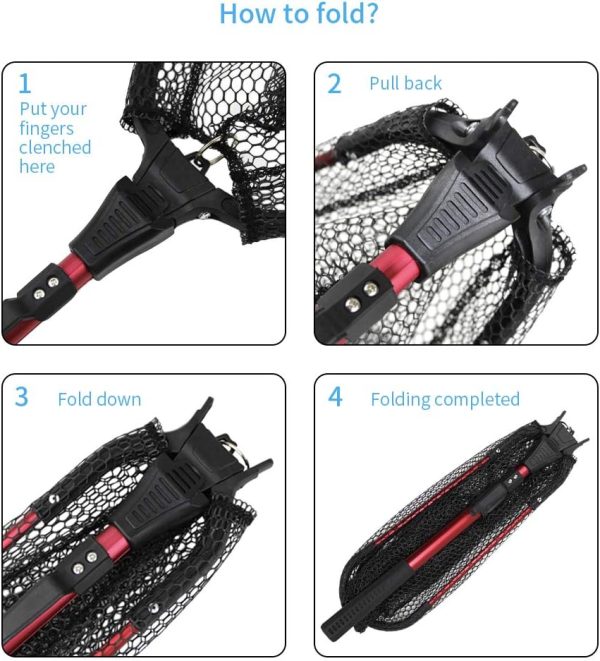 YVLEEN Folding Fishing Net - Foldable Fish Landing Net Robust Aluminum Telescopic Pole Handle and Nylon Mesh 16inch Hoop Size - Image 3