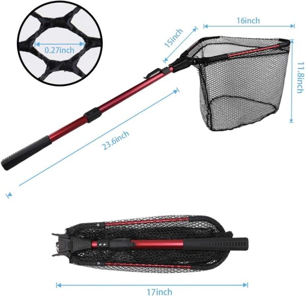 YVLEEN Folding Fishing Net - Foldable Fish Landing Net Robust Aluminum Telescopic Pole Handle and Nylon Mesh 16inch Hoop Size - Image 4